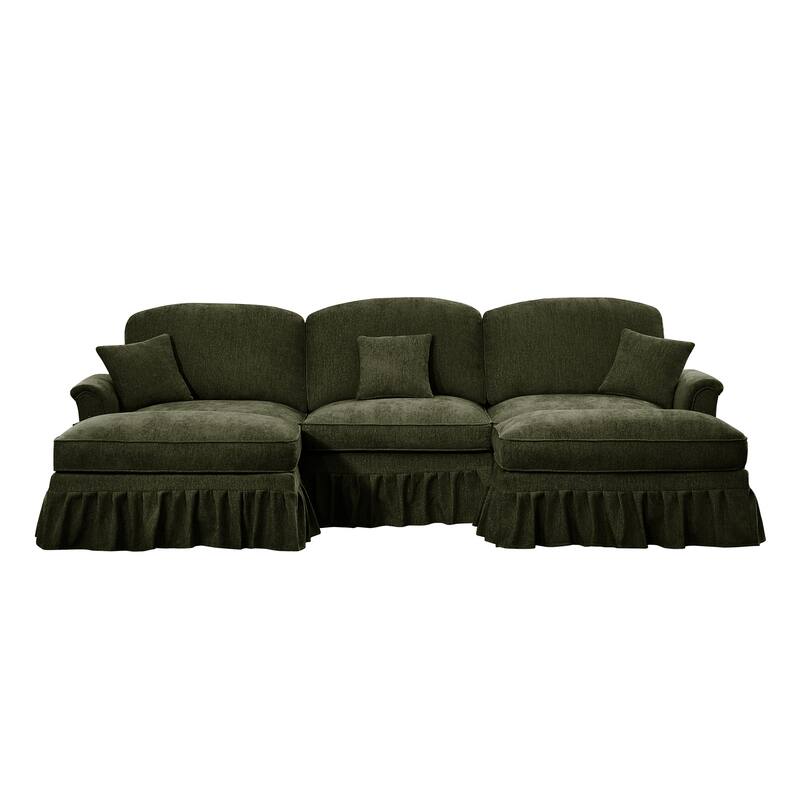 GDFStudio - Classic Modular U-Shaped Chenille 107" Sectional Sofa with Ottomans