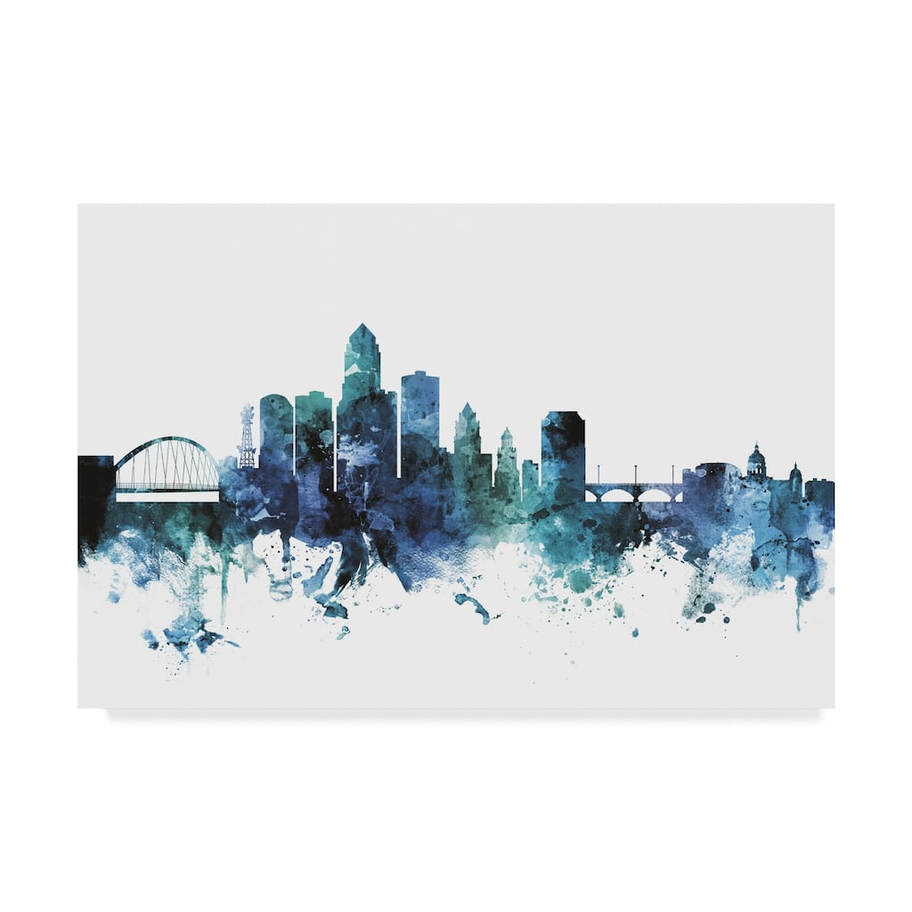 Michael Tompsett 'Des Moines Iowa Blue Teal Skyline' Canvas Art