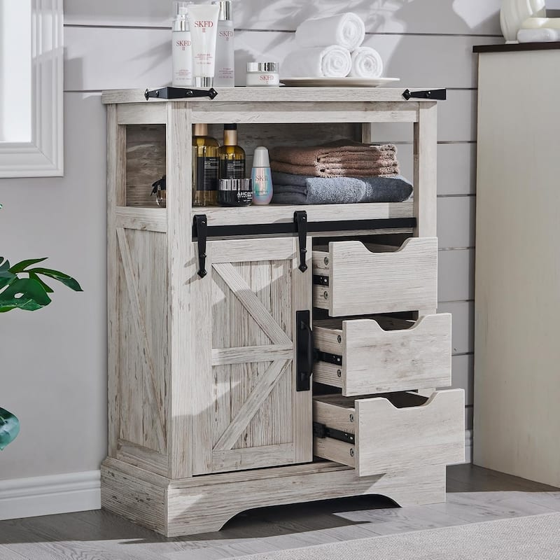 Farmhouse Bathroom Floor Cabinet, Small Storage Cabinet for Bathroom - Off-White