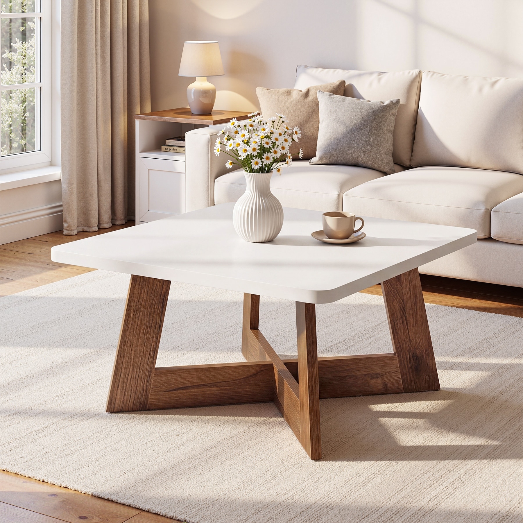31.5 Inch Farmhouse Square Coffee Table for Living Room