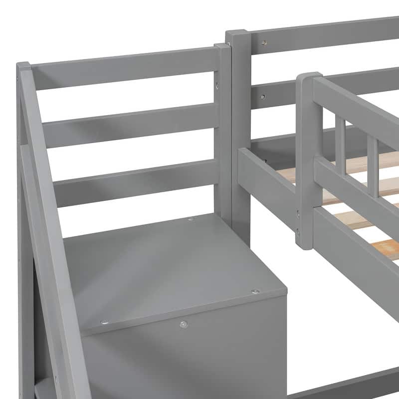 Twin/Full Size Loft Bed with Desk and Light Strip, Storage Bed Frame with Two Chest of Drawers & Clothes Hanging Rod