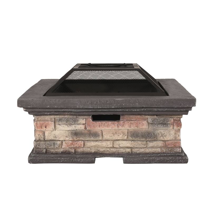Pickerel Outdoor Lightweight Concrete Outdoor Wood Burning Square Fire Pit by Christopher Knight Home