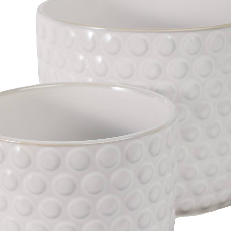Ceramic Planters with Textured Bubble Surface and Saucers (Set of 2) - 8" x 8" x 7"