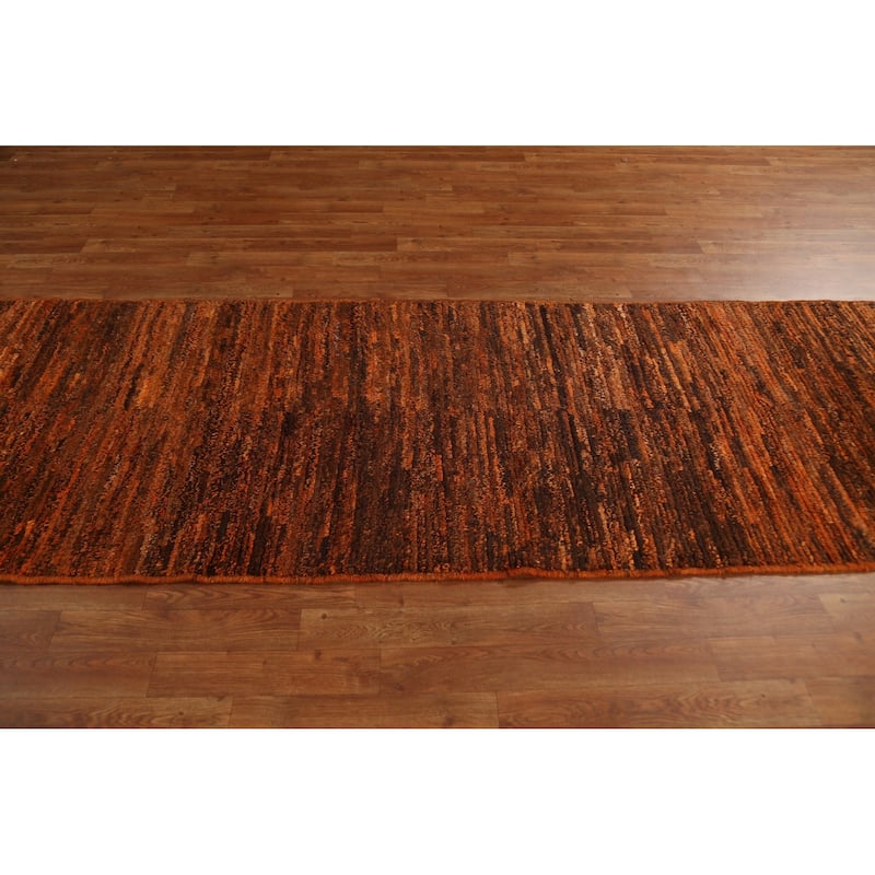 Hand Knotted Oriental 100% Wool Carpet Tribal Stripe Oranges & Rust Moroccan Runner Rug - 9' 7'' X 3' 0''