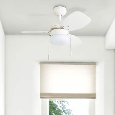 30" Honeywell Ocean Breeze White Modern Indoor LED Ceiling Fan with Light, Pull Chain