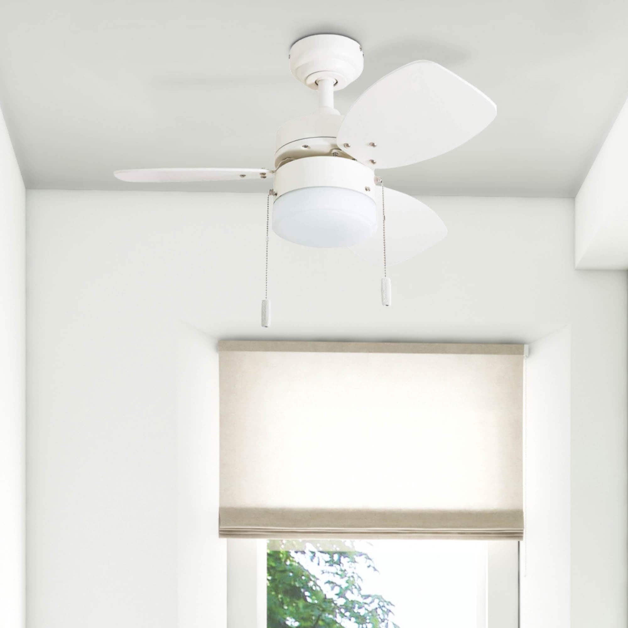 30" Honeywell Ocean Breeze White Modern Indoor LED Ceiling Fan with Light, Pull Chain