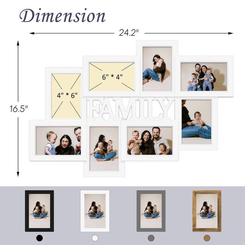 Holaura Family 8 Opening Family Picture Frames Collage Wall Decor for 4x6 Pictures Blacke