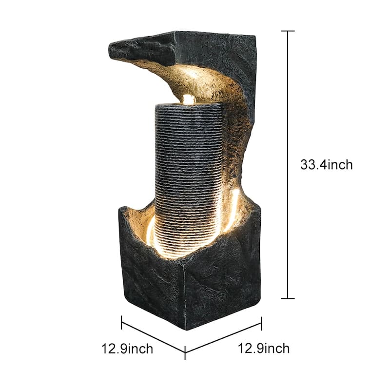 33.4-inch High Modern Outdoor Fountains and Waterfalls with LED Lights
