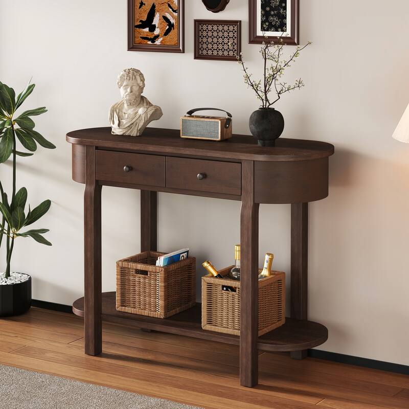 Retro Console Table with Curved Design,Espresso