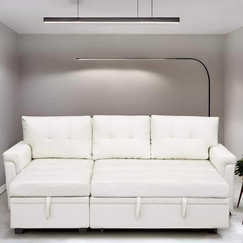 Reversible Sectional Sofa with Pull-Out Sleeper Bed, Hidden Storage Chaise, Durable Legs,
