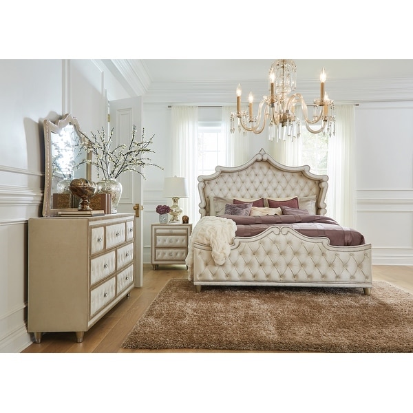 Justine Ivory and Camel Tufted 4 piece Bedroom Set On Sale Bed