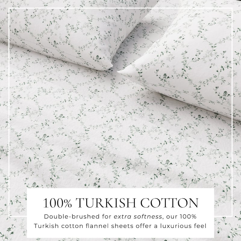 Linery & Co. Ultra-Soft Turkish Cotton Flannel Winter Floral Print Sheet Set