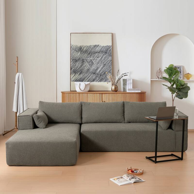 Modular Sectional Sofa with Side Table, Upholstered Cloud Sofa with L-Shaped Chaise Lounge, Full-Compressed Deep Seat Sofa