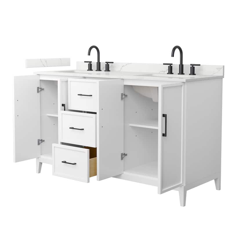 Elan 60-inch Double Vanity, 3 Hole Quartz Top