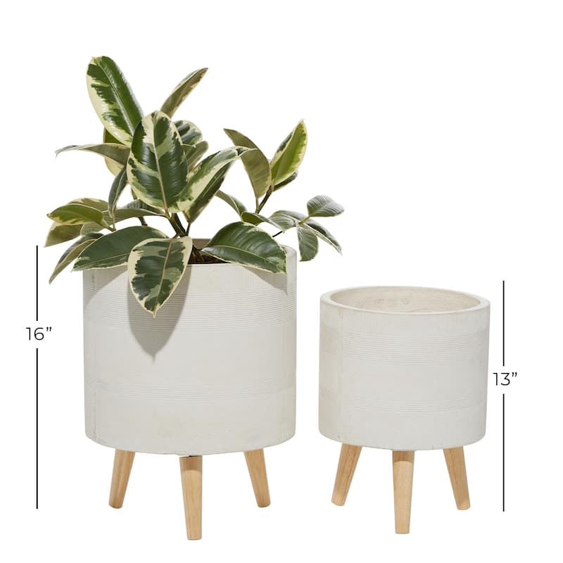 Magnesium Oxide Indoor Outdoor Planter with Wood Tripod Legs - Set of 2 White or Dark Gray - Roche River Decor