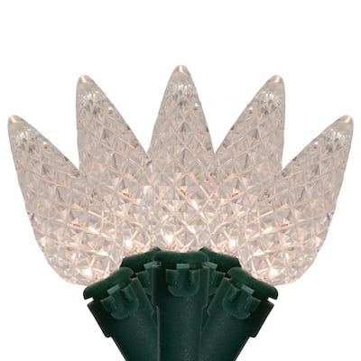 Battery Operated LED C6 Faceted Christmas Lights - Warm White - 15.75’ Green Wire - 50ct
