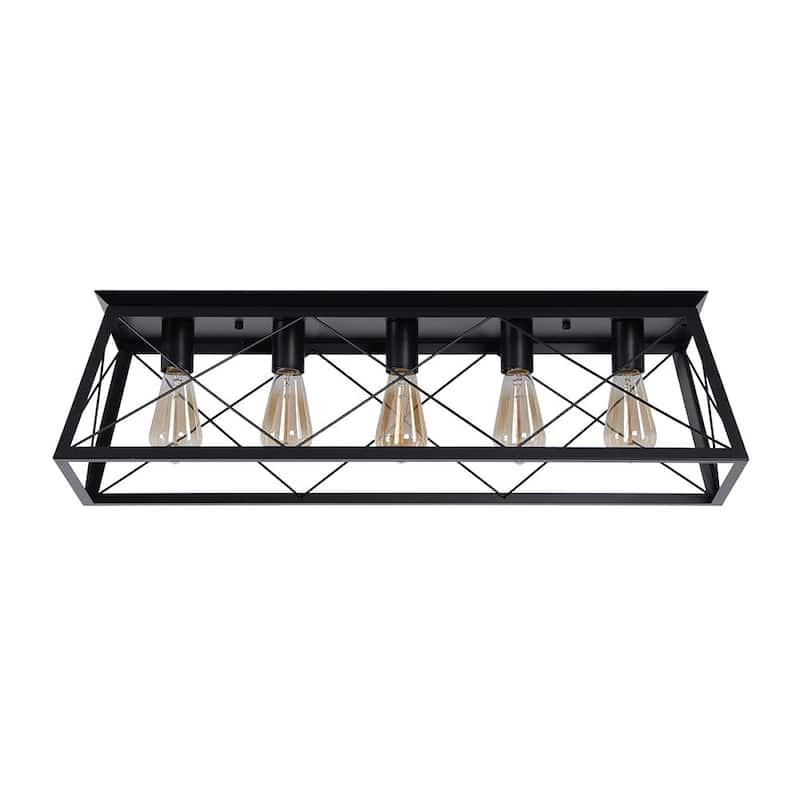 Rustic 5-Light Rectangular Cage Flush Semi Flush Mount - 31.5in