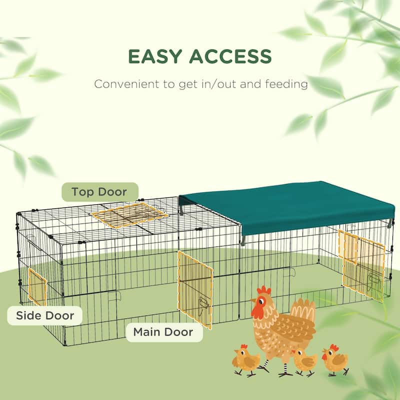 Green-Black Small Animal Cage with Steel Frame, Roof and Multiple Gates - 72.75" W x 29.5" D x 19.7" H