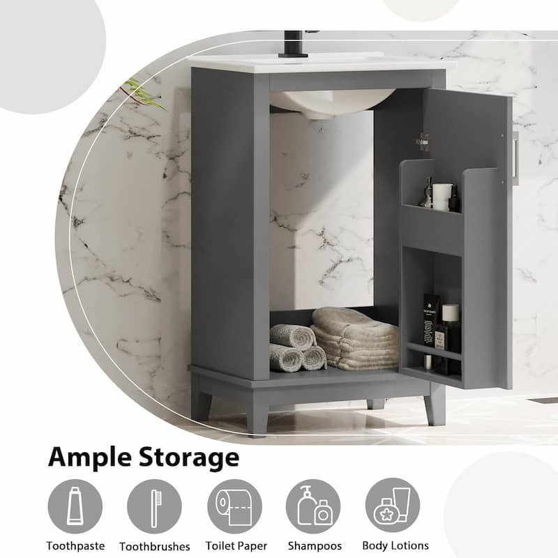 Modern 20-Inch Small Bathroom Vanity Cabinet with Ceramic Basin