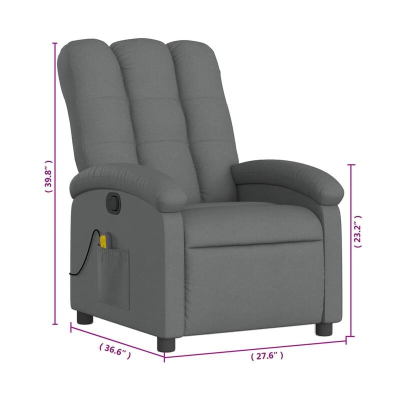 Dery Manual Recliner Chair with Massage, Side Pocket, Light Gray Polyester