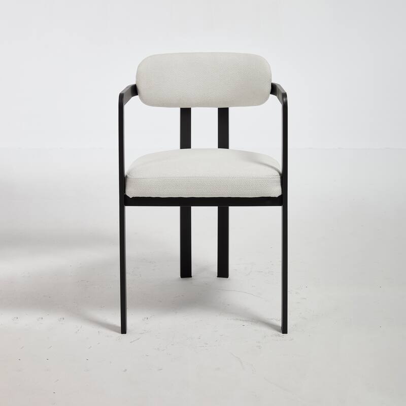 Modern Dining Room Chairs Set of 2, Mid-Century Upholstered Boucle Kitchen Dining Chairs with Black Metal Legs