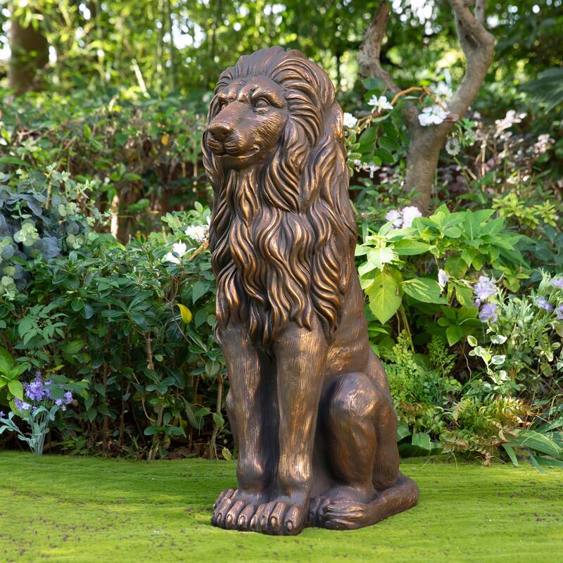 Glitzhome 36.25"H Oversized MGO Bronze/White/Black Sitting Lion Garden Statue - Bronze