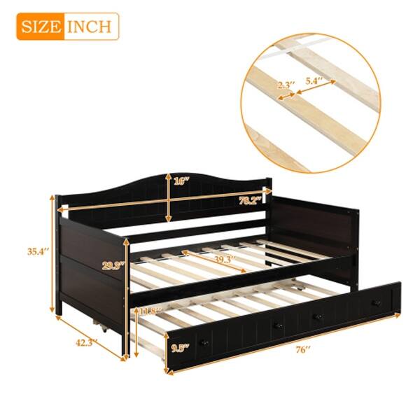 dimension image slide 2 of 3, Twin Wooden Daybed with Trundle Bed