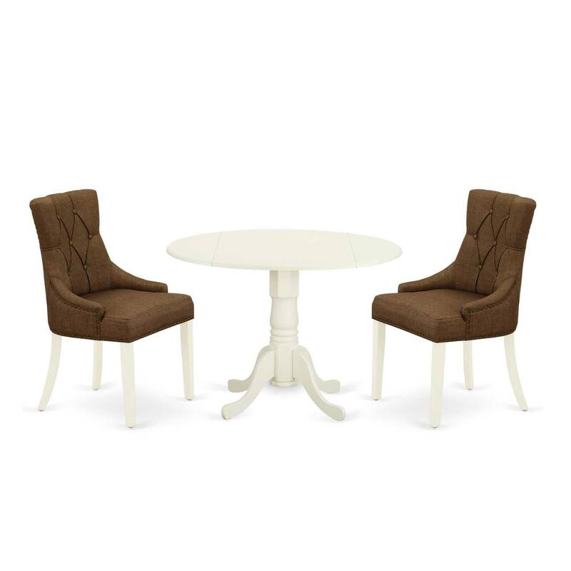 HomeStock 3-Pc Linen white Solid Wood Top - Round Dining Room Set with Dropleaf - Seats 4