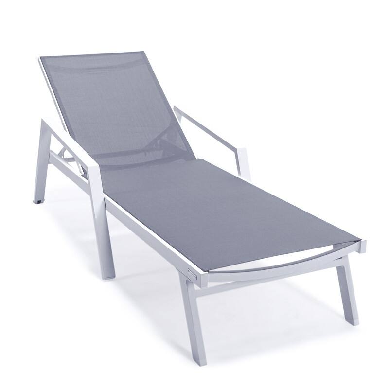 Marlin Adjustable Aluminum Patio Lounge Chair with UV-Protected Breathable Mesh Sling and Armrests, Fully Reclining