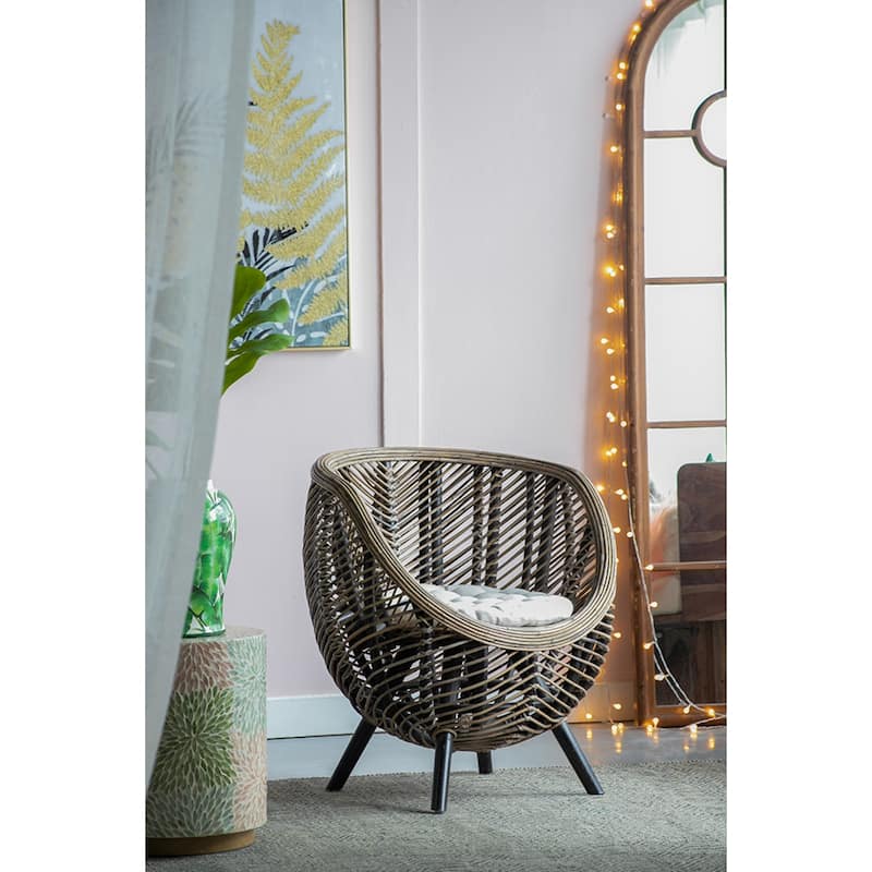Rattan Round Shape Accent Chair - 31" - Brown
