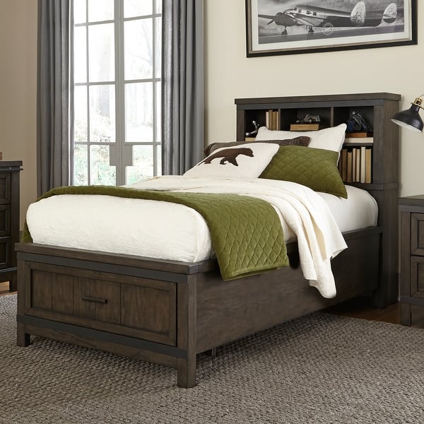 slide 2 of 9, Thornwood Hills Rock Beaten Grey Twin Bookcase Bed Twin