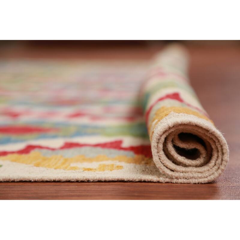 Hand Woven Oriental 100% Wool Carpet Southwestern Geometric Multi-Colored Kilim Area Rug - 8' 5'' X 6' 0''