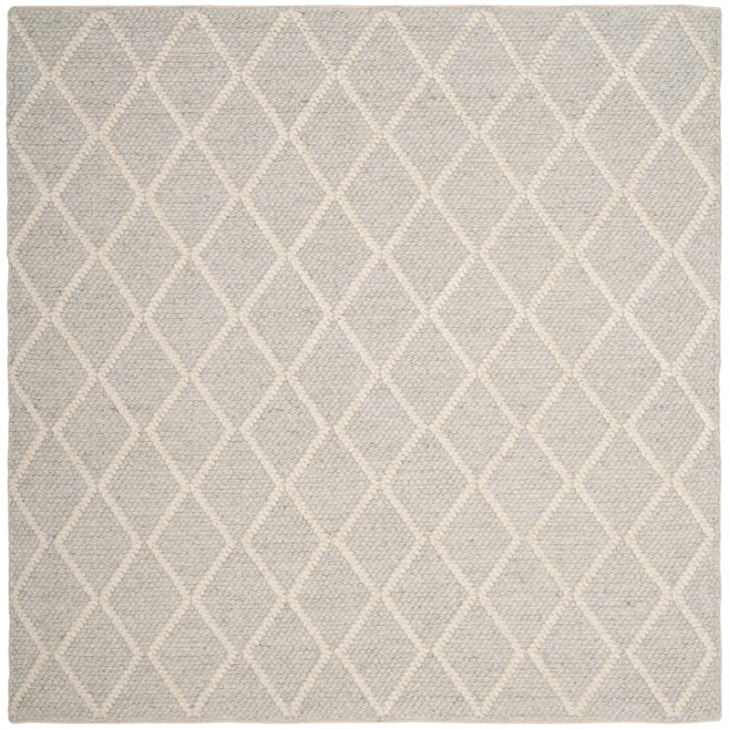 SAFAVIEH Handmade Natura Metje Wool/ Viscose Trellis Rug - 6' Square - Silver/Ivory