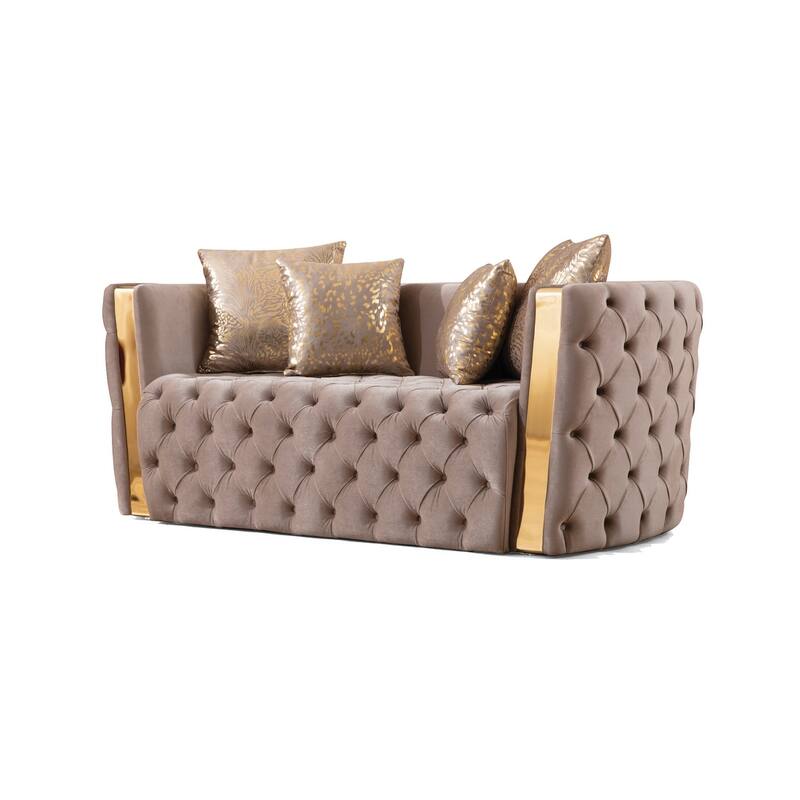 Naomi Button Tufted 2PC / 3PC Sofa Set with Velvet Fabric and Gold Accent