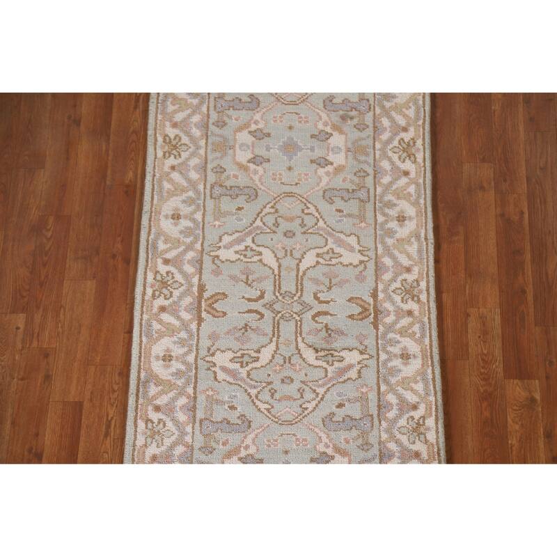 Oushak Indian Runner Rug Hand-Knotted Wool Carpet - 2'7"x 9'11"