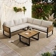preview thumbnail 1 of 11, Industrial Acacia Wood & Iron 4-Piece Outdoor Sectional Sofa Set with Table Beige