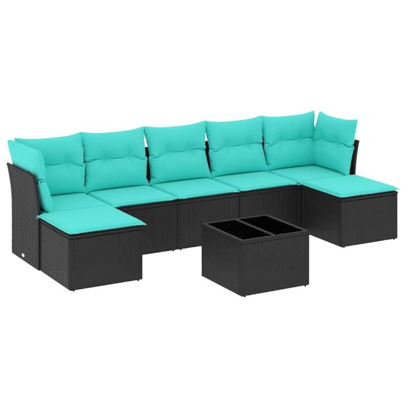 vidaXL 7/8 Piece Patio Sofa Set with Cushions Black/Brown Poly Rattan - 21.7 x 24.4 x 27.2