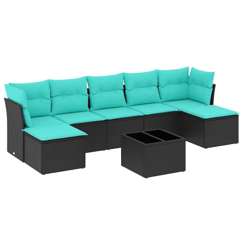 vidaXL 7 Piece Patio Sofa Set with Cushions Black Poly Rattan