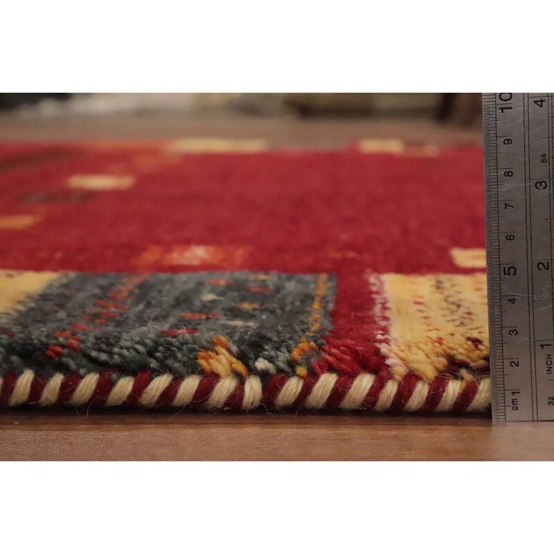 Hand Knotted Oriental 100% Wool Carpet Tribal Geometric Red Gabbeh Area Rug - 7' 10'' X 5' 5''