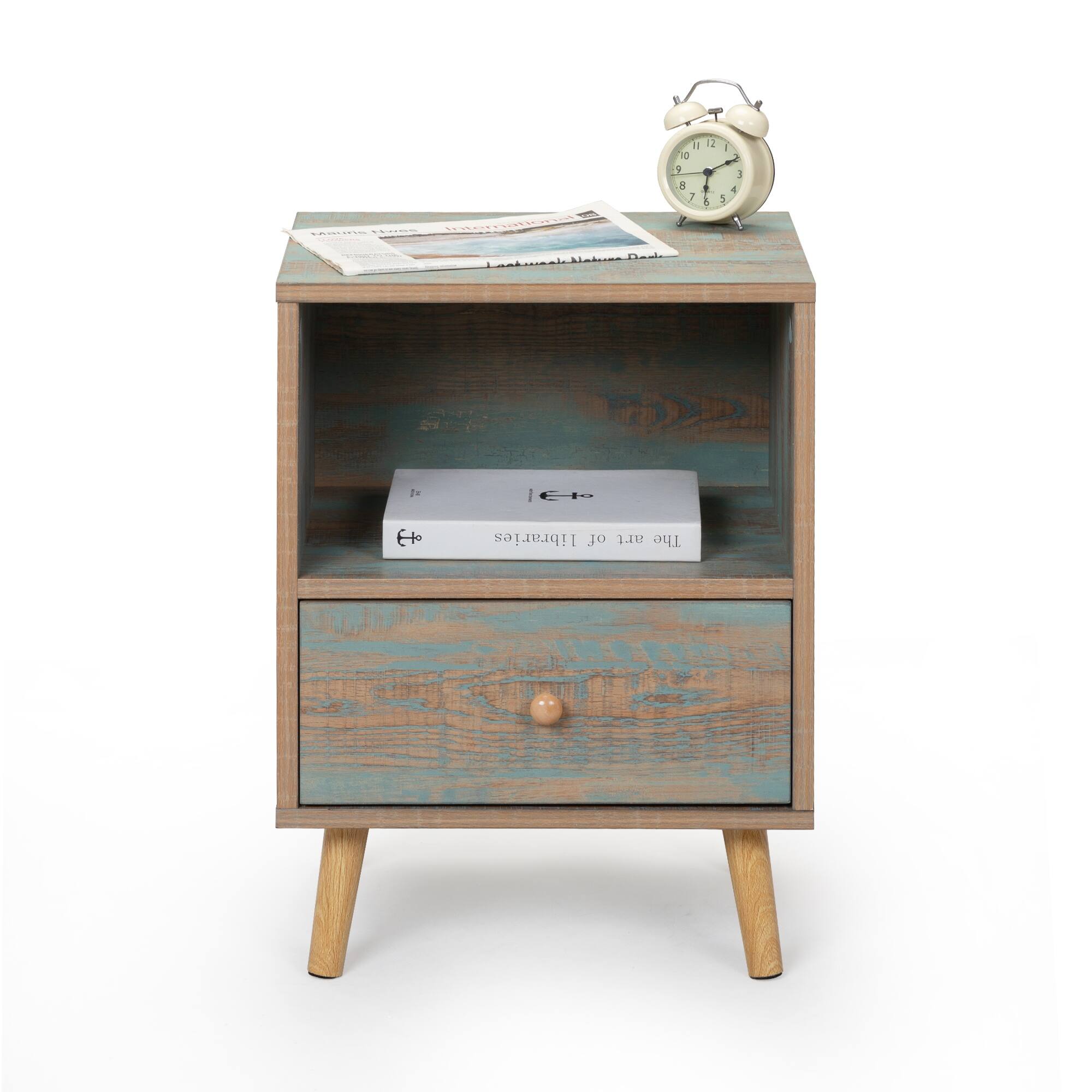 Set of 2 Modern Low Bedside Table, Wooden Nightstand with Drawer and