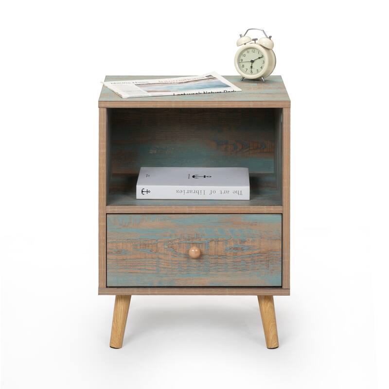 Wood Nightstand with Drawer and Shelf Set of 2