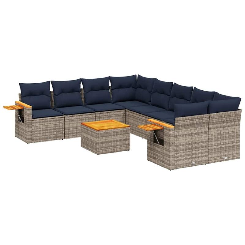 vidaXL 9 Piece Patio Sofa Set with Cushions Grey Poly Rattan (US only) - 113.8x33.5x92.1