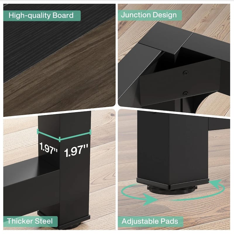 63" Executive Desk, Large Modern Office with Thick Metal Frame , White Finish
