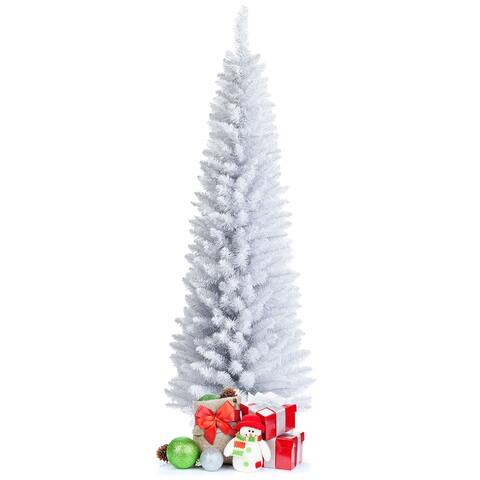Costway 6ft Unlit Artificial Slim Pencil Christmas Tree with Metal