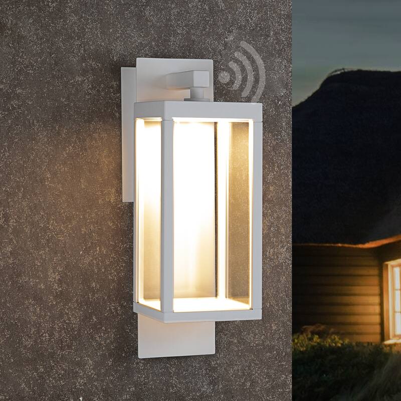 Outdoor Wall Sconce Lantern Dusk to Dawn Sensor 13W 800Lm 3000K - White.