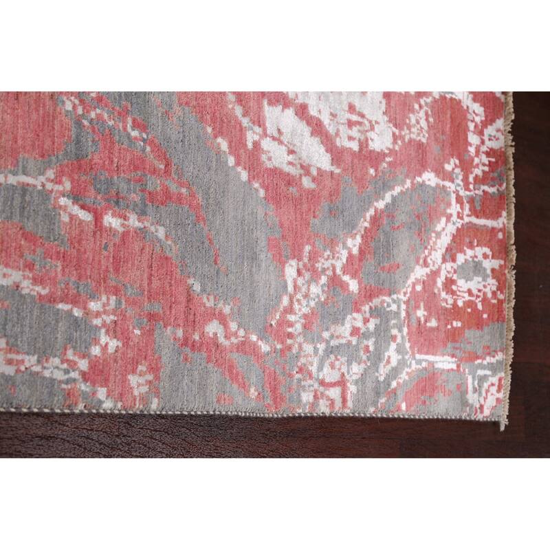 Wool/ Silk Vegetable Dye Abstract Oriental Runner Rug Hand-knotted - 3'1" x 12'2"
