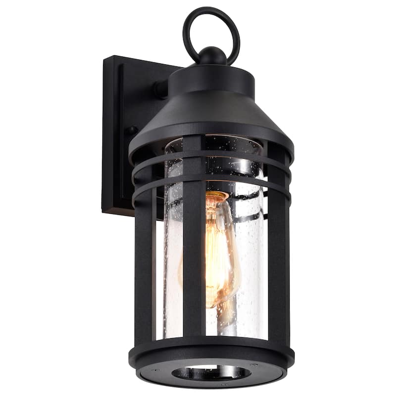 Wilton 1 Light Medium Wall Lantern Matte Black with Clear Seeded Glass