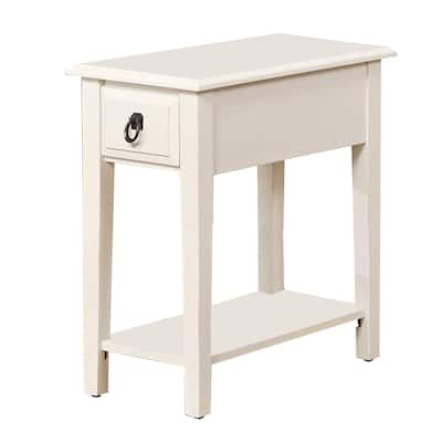 Rectangular Wooden Side Table with 1 Drawer and Open Bottom Shelf, White