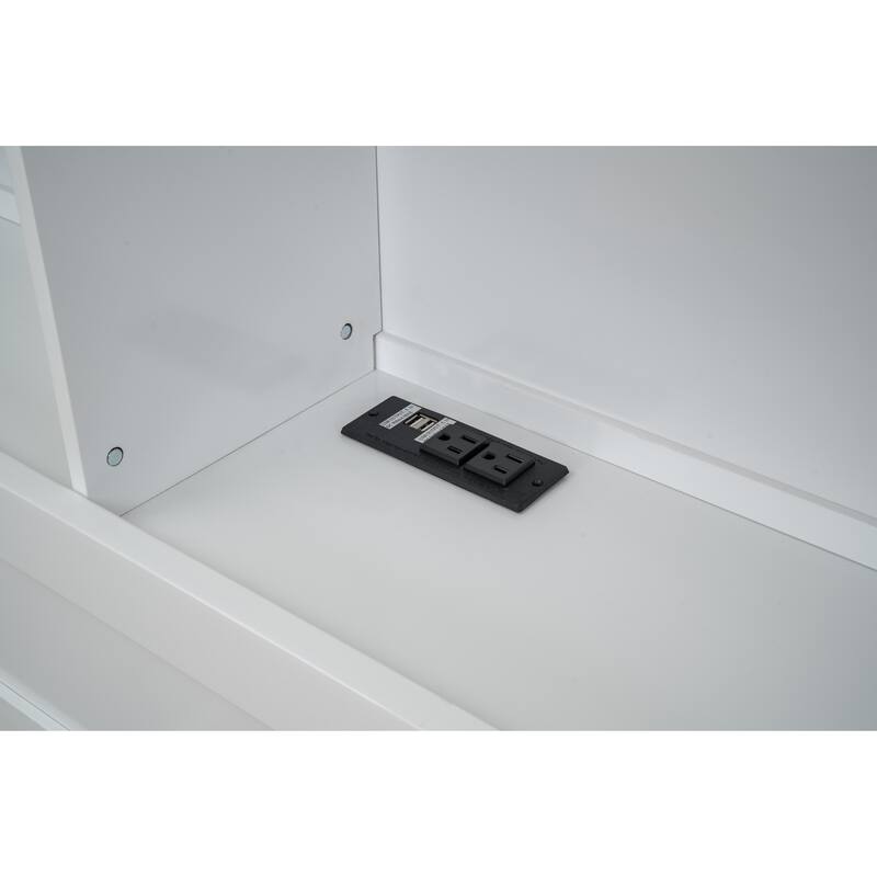 Full Size platform bed with trundle, drawers and USB plugs, White