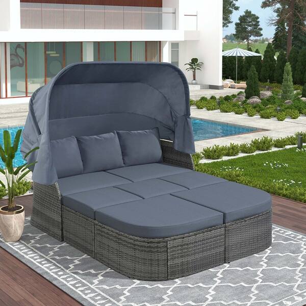 Outdoor Sunbed with Retractable Canopy Conversation Set Bed Bath
